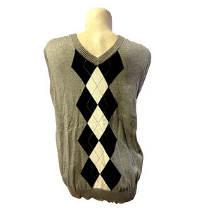 OLIVER & BURKE Sweater Men's Size L Gray Cotton Argyle Golf Preppy Diamonds Vest